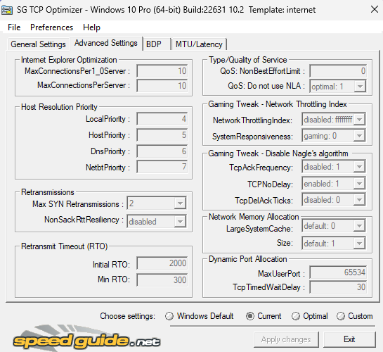 Best TCP Optimizer settings for gaming.