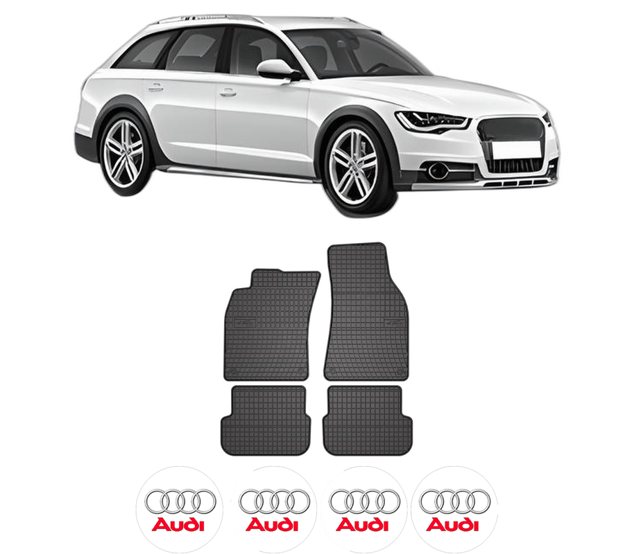 Set covorase presuri AUDI A6 Allroad C7 (4GH, 4GJ) din 2012-2018, auto, din cauciuc thermoplastic, 4 Stickere auto cu AUDI