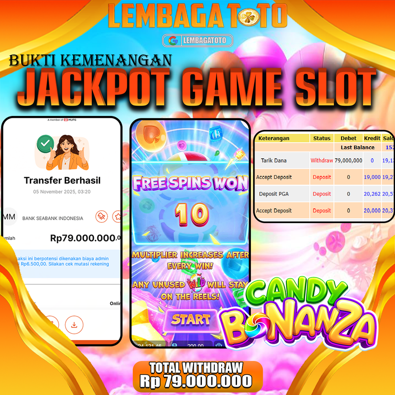 BUKTI JACKPOT 06 NOVEMBER LEMBAGATOTO CANDY BONANZA Rp.79.000.000,- LUNAS