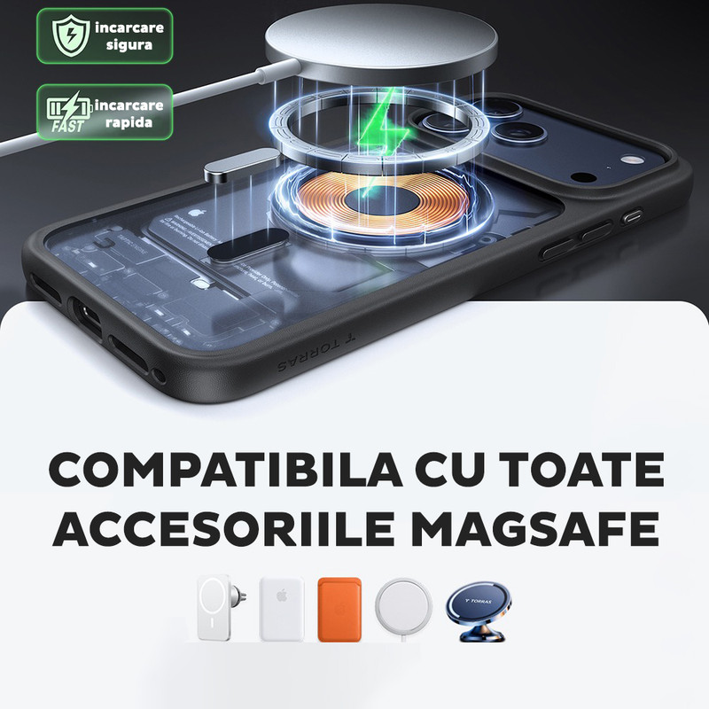 Husa pentru iPhone 17 Pro Torras Guardian Magnetic Series, Incarcare wireless, Calitate premium, Negru imgi 378 2479693