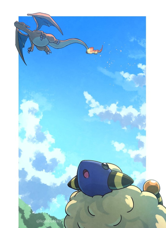 charizard-and-mareep-pokemon-drawn-by-ko