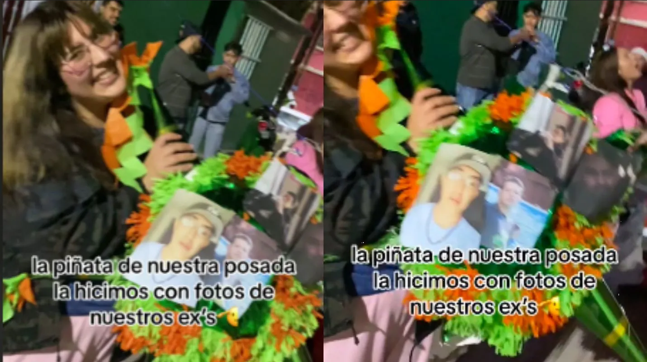 En posada, jóvenes destruyen piñata decorada con fotos de sus ex novios
