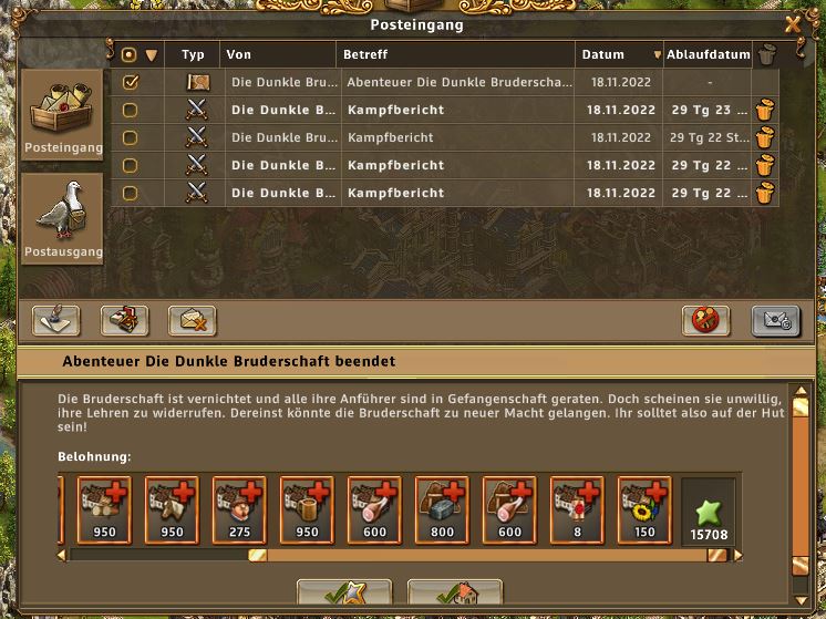 Dunkle Bruderschaft - Belohnung