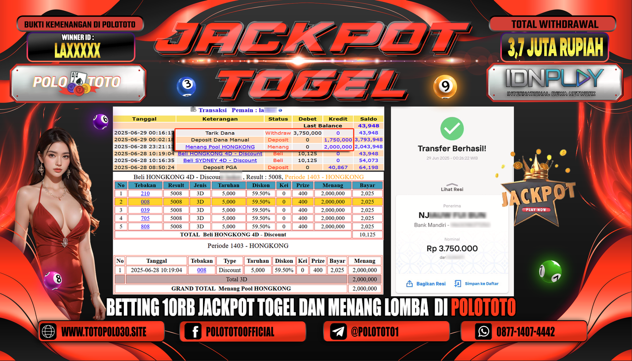 POLOTOTO JACKPOT TOGEL HONGKONG LOTTO Rp.3.750.000,-