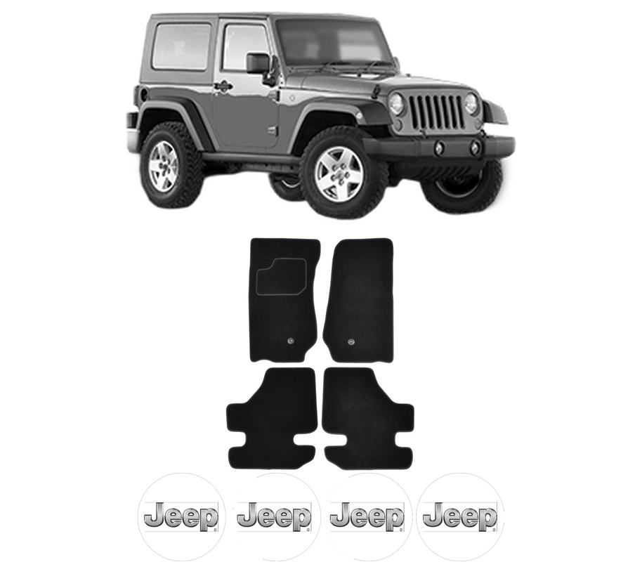 Set Covorase Presuri JEEP WRANGLER III (JK) din 2006-2007, Auto, Material Textil Mocheta, 4 Stickere auto cu JEEP
