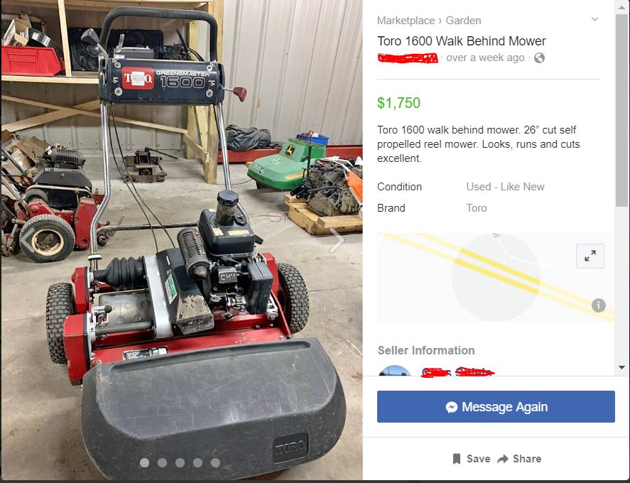 Toro greensmaster 1600 for sale near me sales