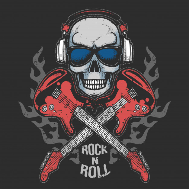 partido-de-musica-de-fone-de-ouvido-do-cranio-com-arte-funcional-da-guitarra-fogo-do-rock-n-roll-127