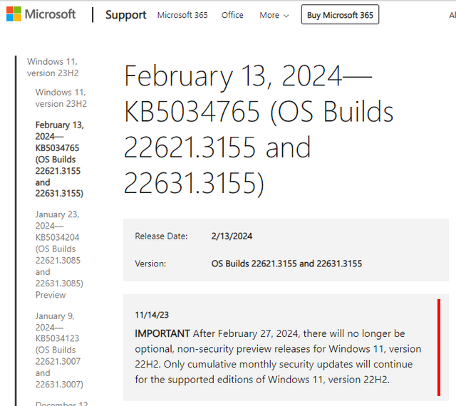 Windows 11 22H2 optional updates