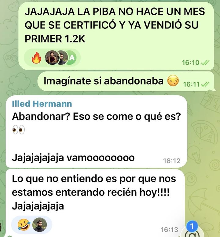 La piba no hace un mes que se certificó y ya vendió su primer 1.2K