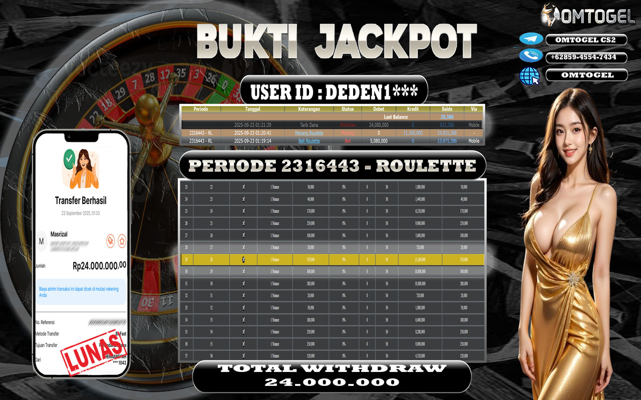 OMTOGEL JACKPOT LIVE GAMES ROULETTE 24 JUTA DI BAYAR LUNAS ,-