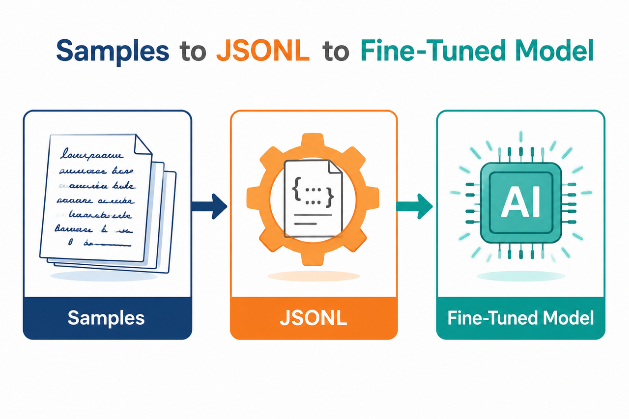 JSONL training data pipeline to fine-tuned LLM