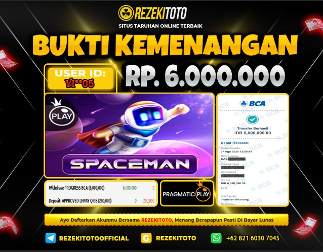 BUKTI KEMENANGAN 27 AGUSTUS 2025 SPACEMAN 6 JUTA 