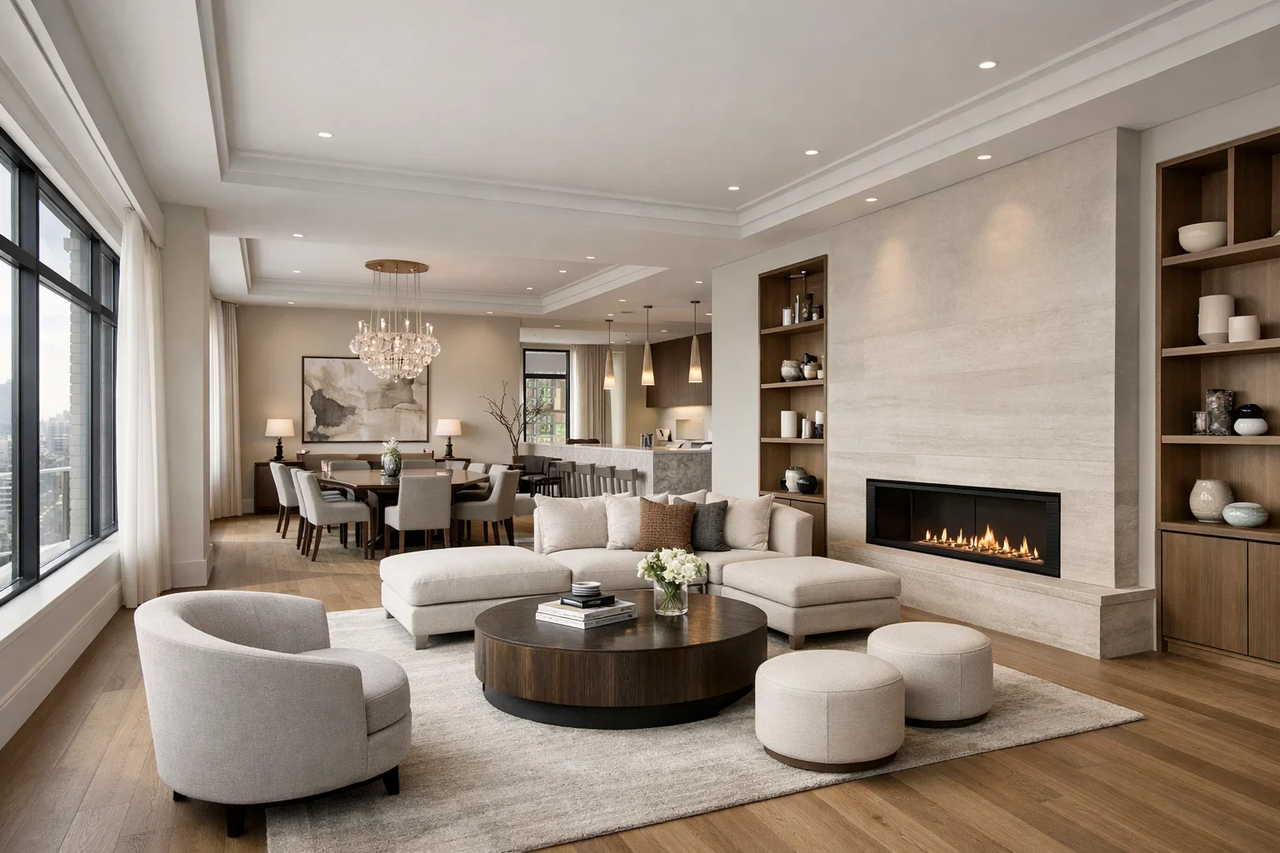 Primary living area visualization showing furniture scale.