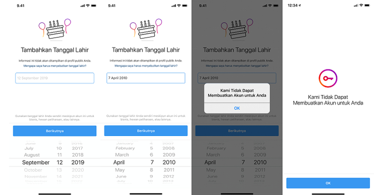 Instagram minta informasi tanggal lahir untuk pengguna baru.