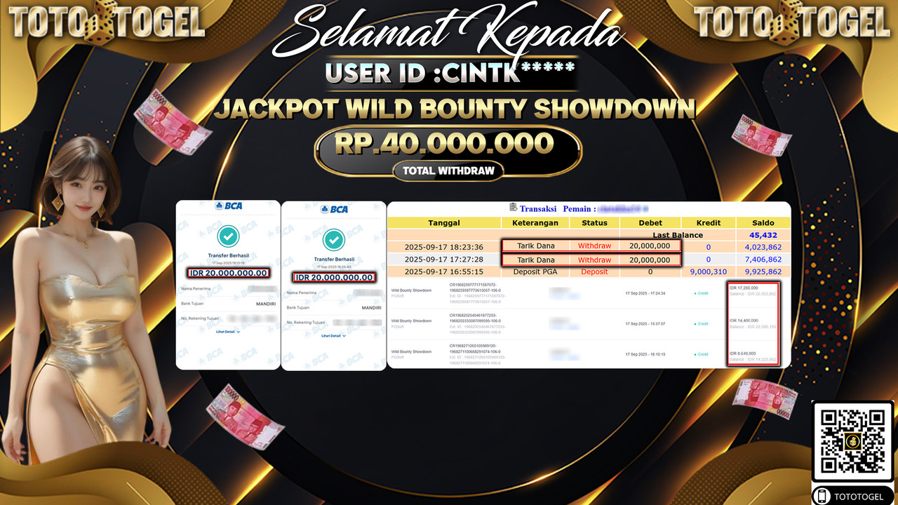Bukti Pembayaran Jackpot Permainan Slot Wild Bounty Showdown  ID:CINTK*** LUNAS