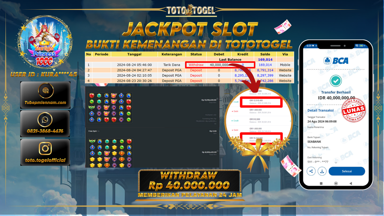 Bukti Kemenangan Permainan Slot Starlight Princess 1000 Dengan ID : KURA****45 Terbayar Lunas!!
