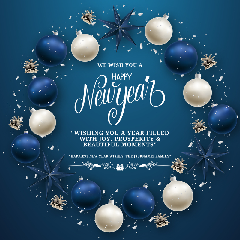 Happy New Year Ornament Wreath Card (Editable in Canva)