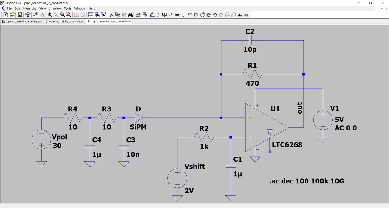 Check stability of circuit, containing opamp and silicion