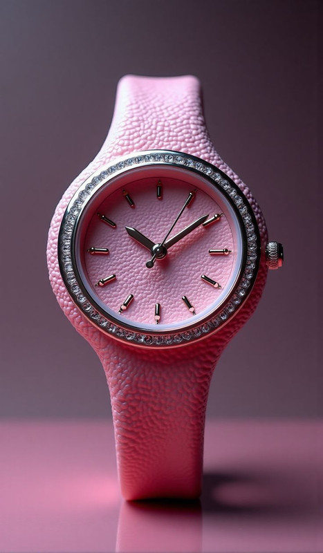 Pink Watch with Diamond Studded Bezel Textured Band
