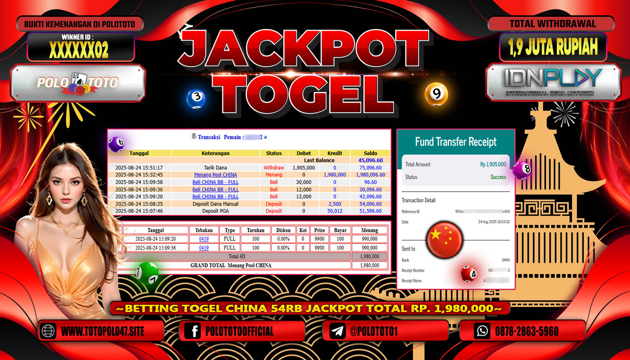 POLOTOTO JACKPOT TOGEL POOL CHINA Rp.1.900.000,- LUNAS