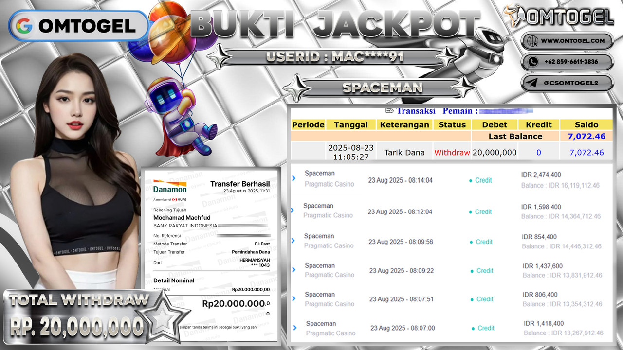 OMTOGEL JACKPOT PRAGMATIC CASINO SPACEMAN 20 JUTA DI BAYAR LUNAS ,-