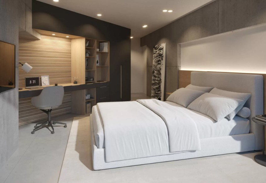 Studio de 28 a 38 m² do Vivant Residence com layout moderno e vista para o mar