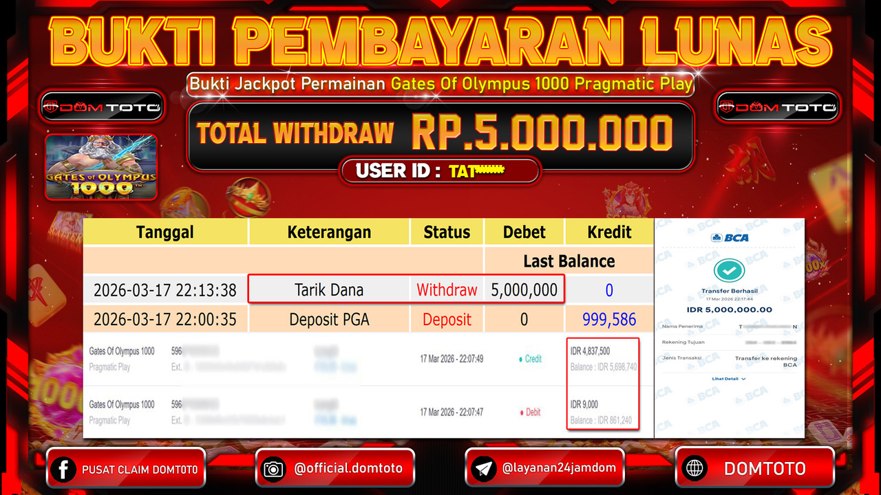 JACKPOT SLOT Gates Of Olympus 1000 Pragmatic Play 17 MARET 2026