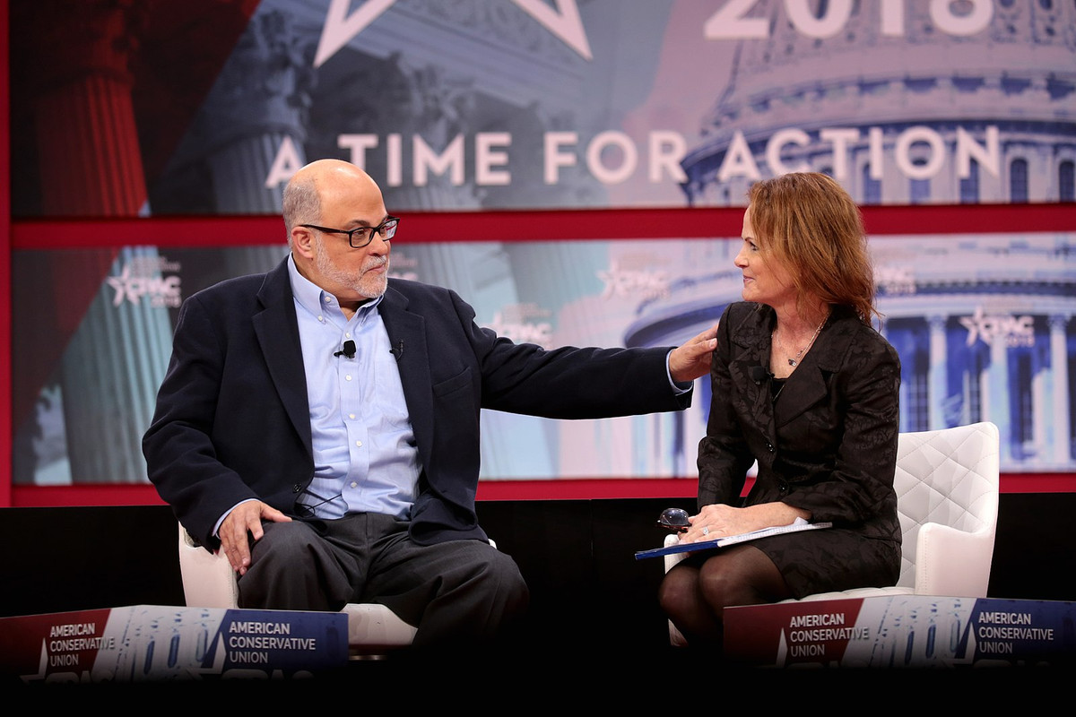 Mark Levin and his wife, Julie Strauss Levin, speaking at the 2018 Conservative Political Action Conference (CPAC) in National Harbor, Maryland.