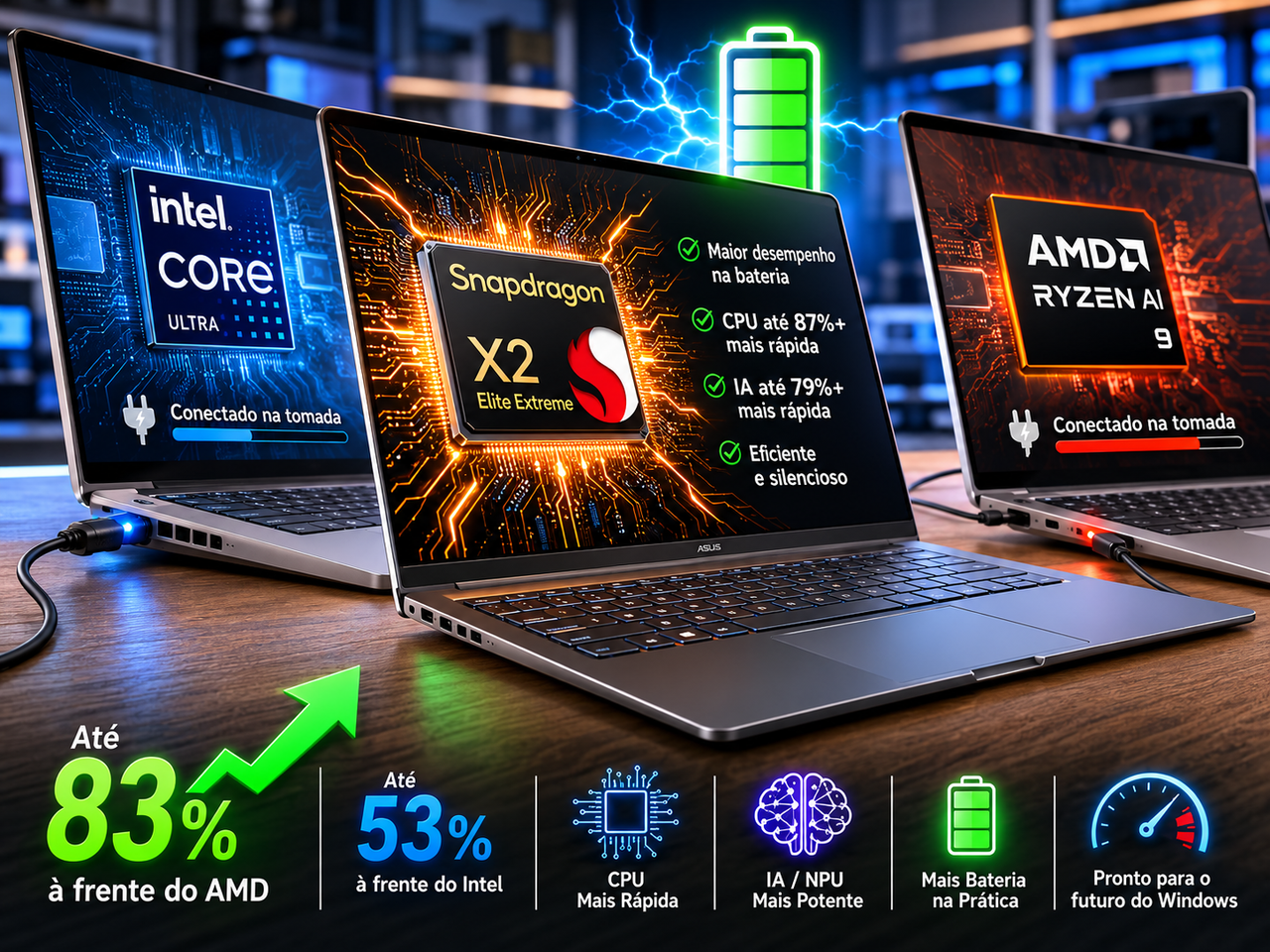 Snapdragon X2 Elite Extreme bate Intel ligado na tomada e abre até 83% sobre AMD em teste