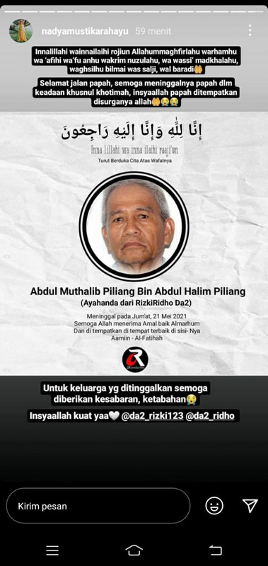 Unggahan dukacita Nadya atas berpulangnya ayah mertua