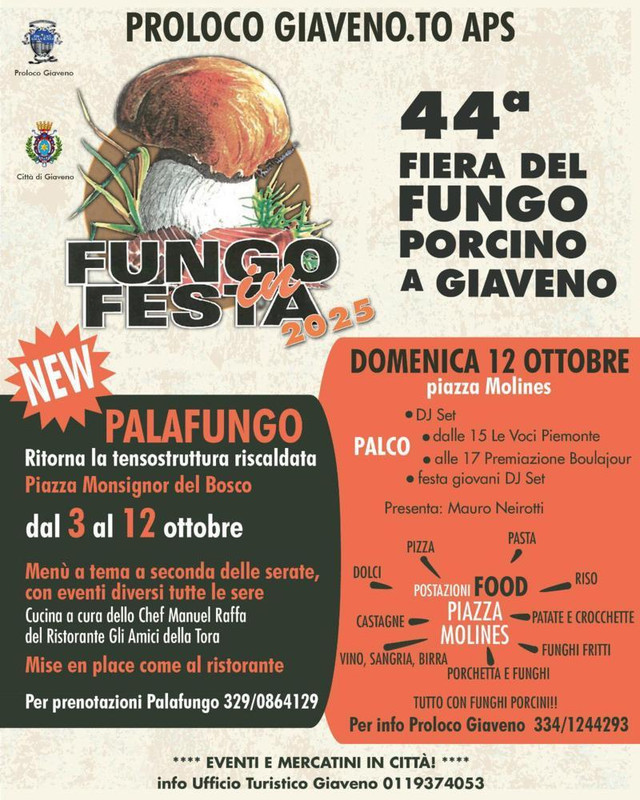 A Giaveno (To) dal 3 ala 12 ottobre 2025 è tempo di “Fungo in Festa”