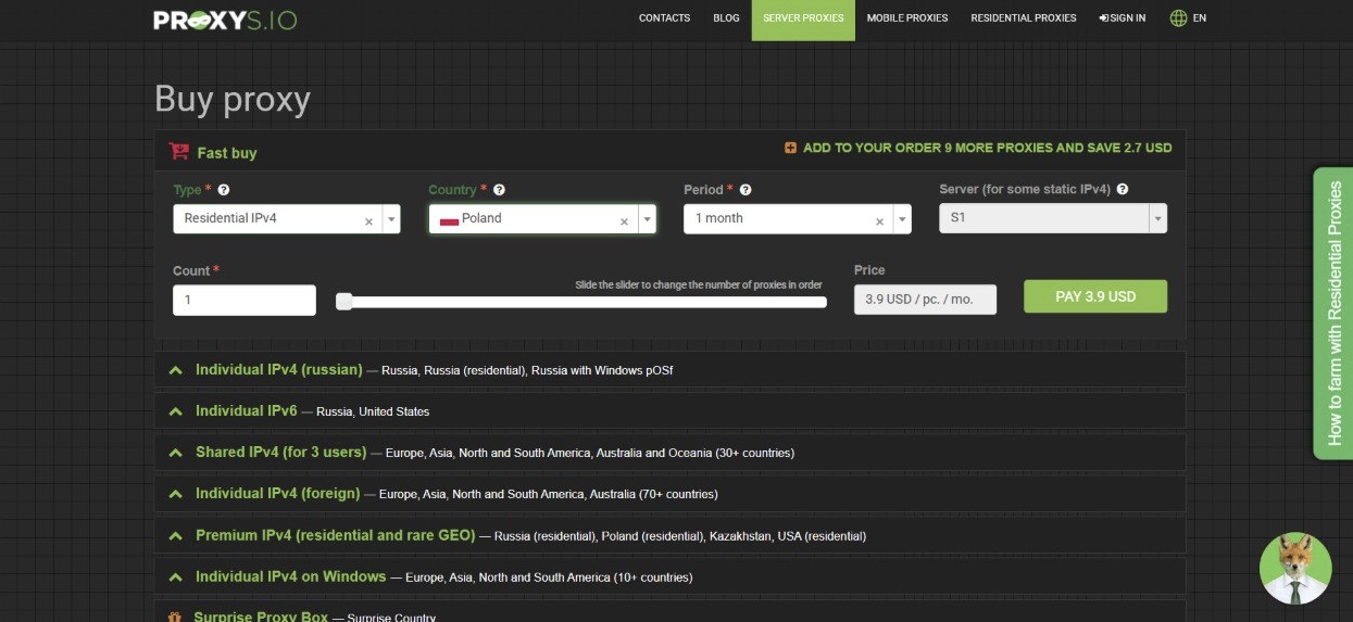Choosing proxy characteristics