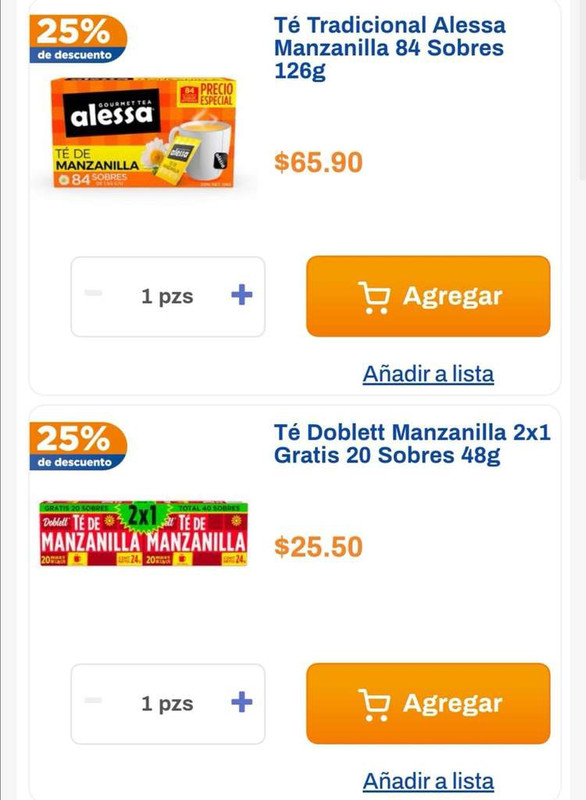 Chedraui: 25% de descuento en Té Alessa Manzanilla 84 Sobres y Té Doblett 2X1 