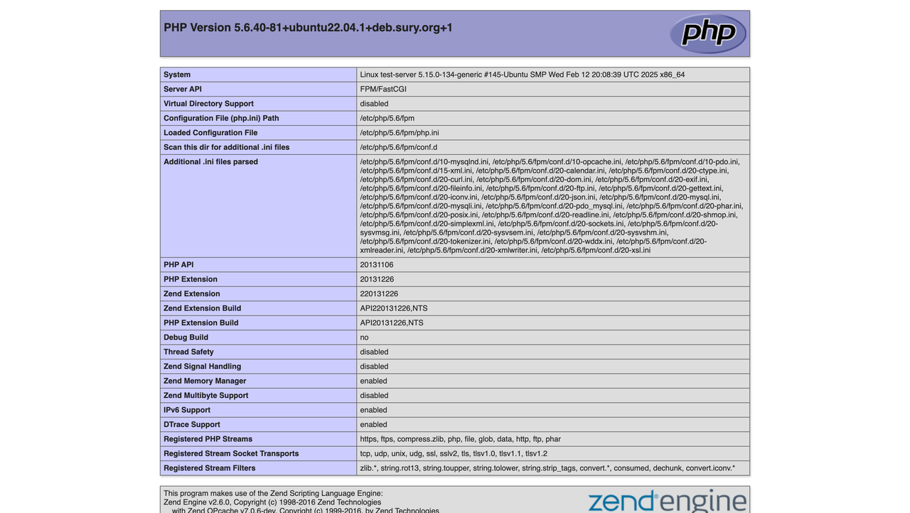 PHP information page