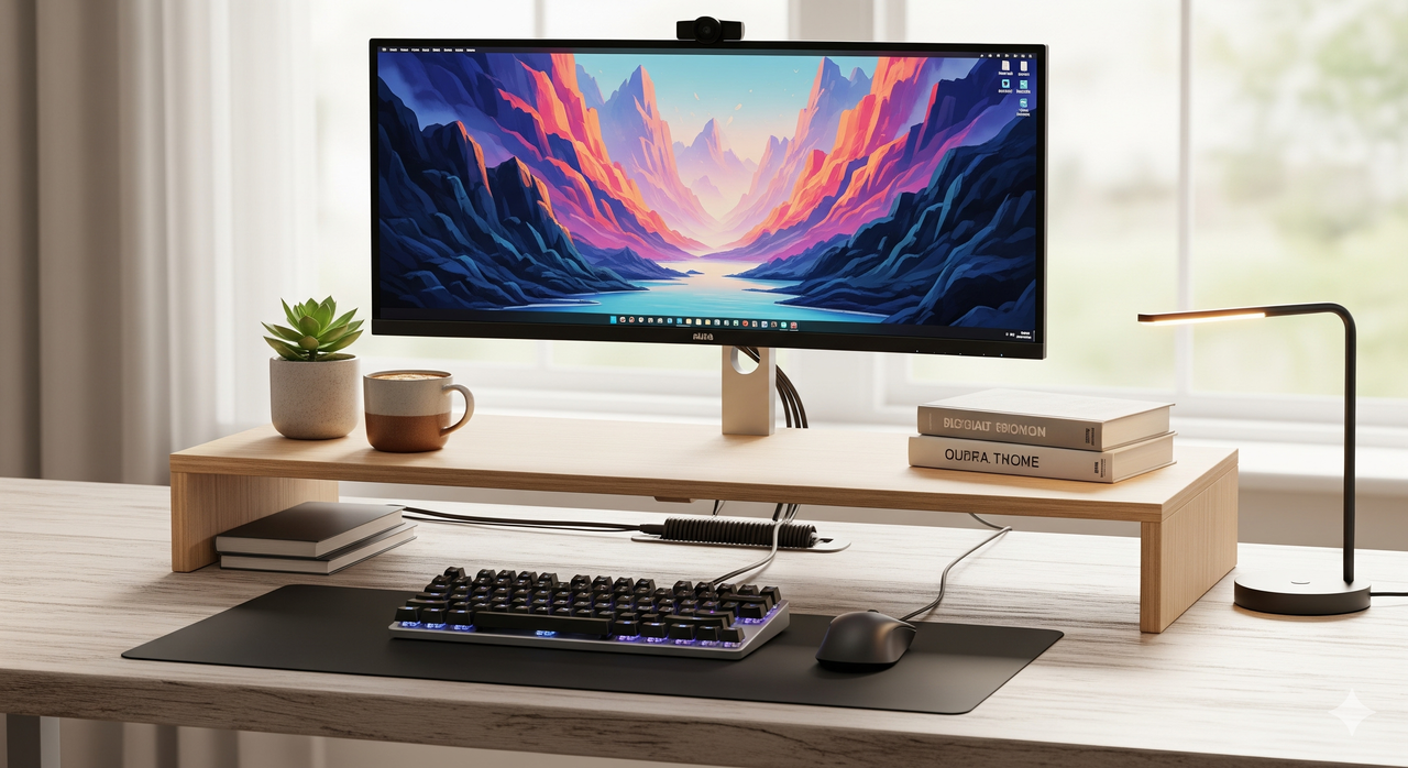 monitor stand, nice work desk, pc desk decoration