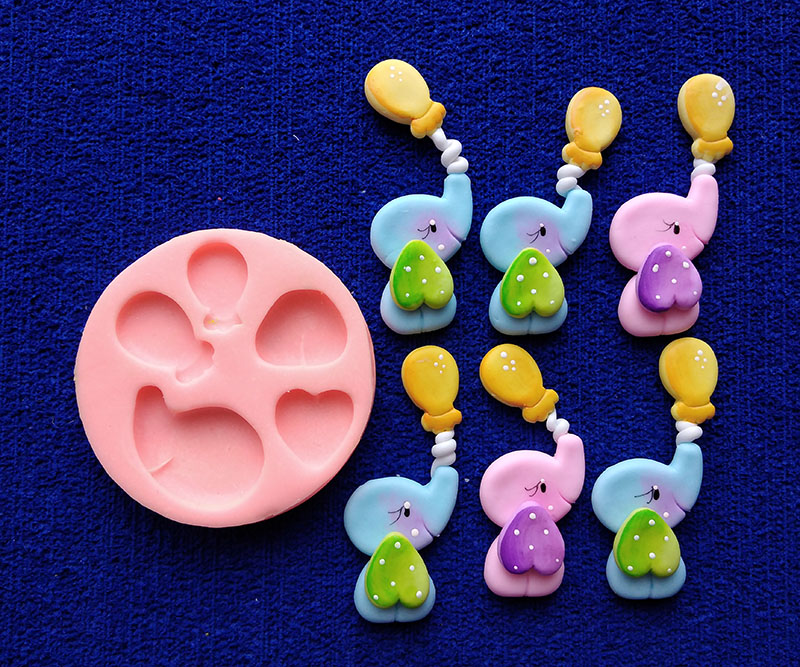 Molde en silicona elefante cin globo para porcelanicrón y foami