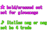 �klzzwxh:0024�bolded/crossed out are NOT giveaways
�klzzwxh:0025�italics might be for trade