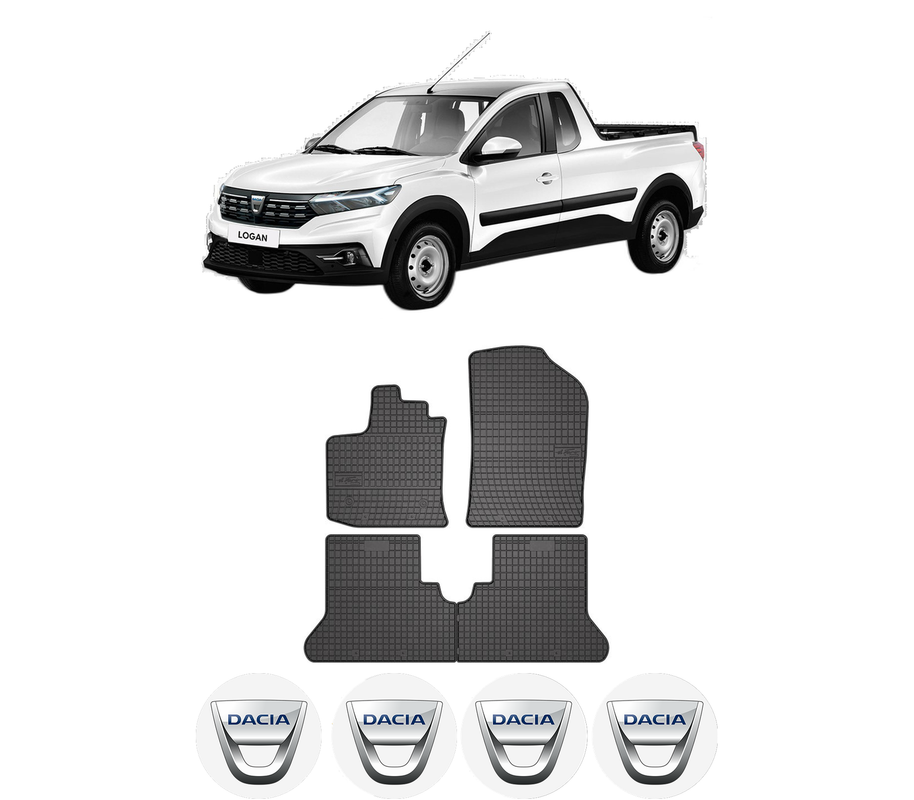 Set covorase presuri DACIA DOKKER Pickup din 2017-2021, auto, din cauciuc thermoplastic, 4 Stickere auto cu DACIA