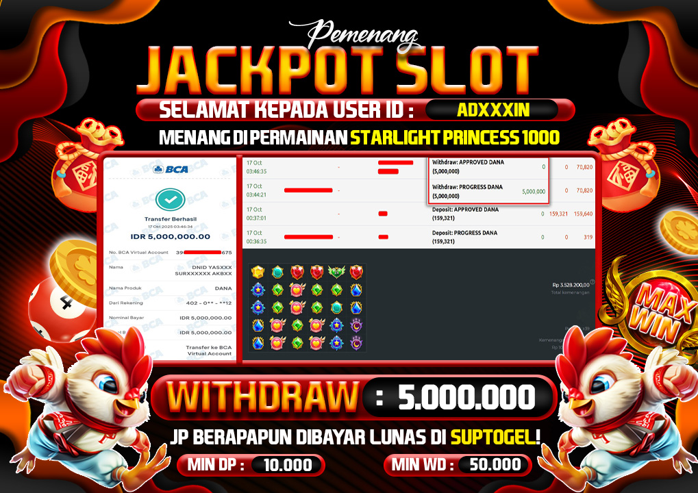  BUKTI KEMENANGAN 17 OCTOBER 2025 MENANG DI PERMAINAN SLOT STARLIGHT PRINCES 5 JT