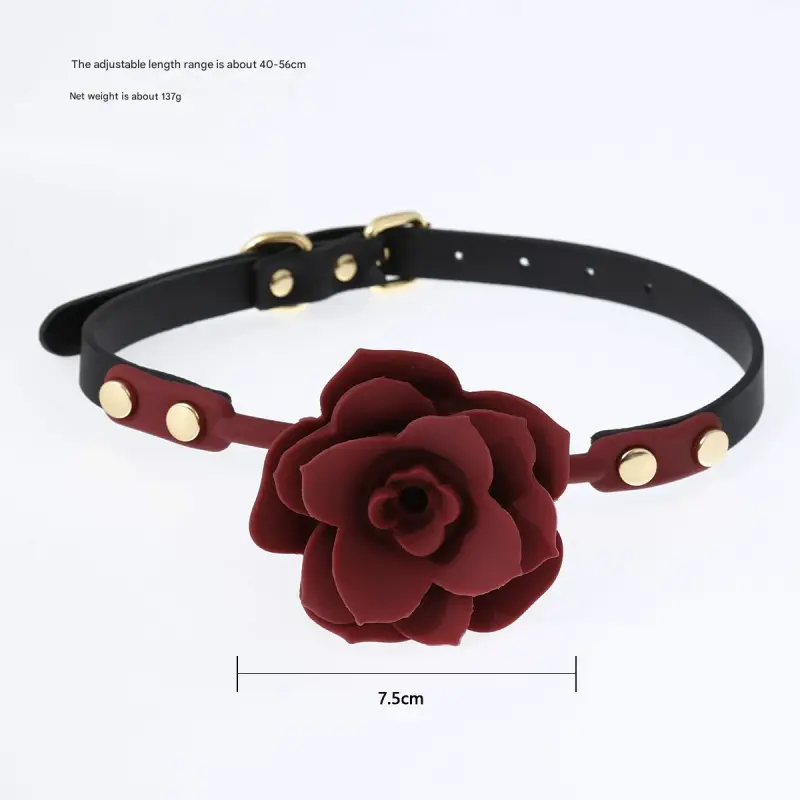 Silicone Rose Ball Gag with Adjustable PU Leather Strap - Playful Adult Novelty(red)