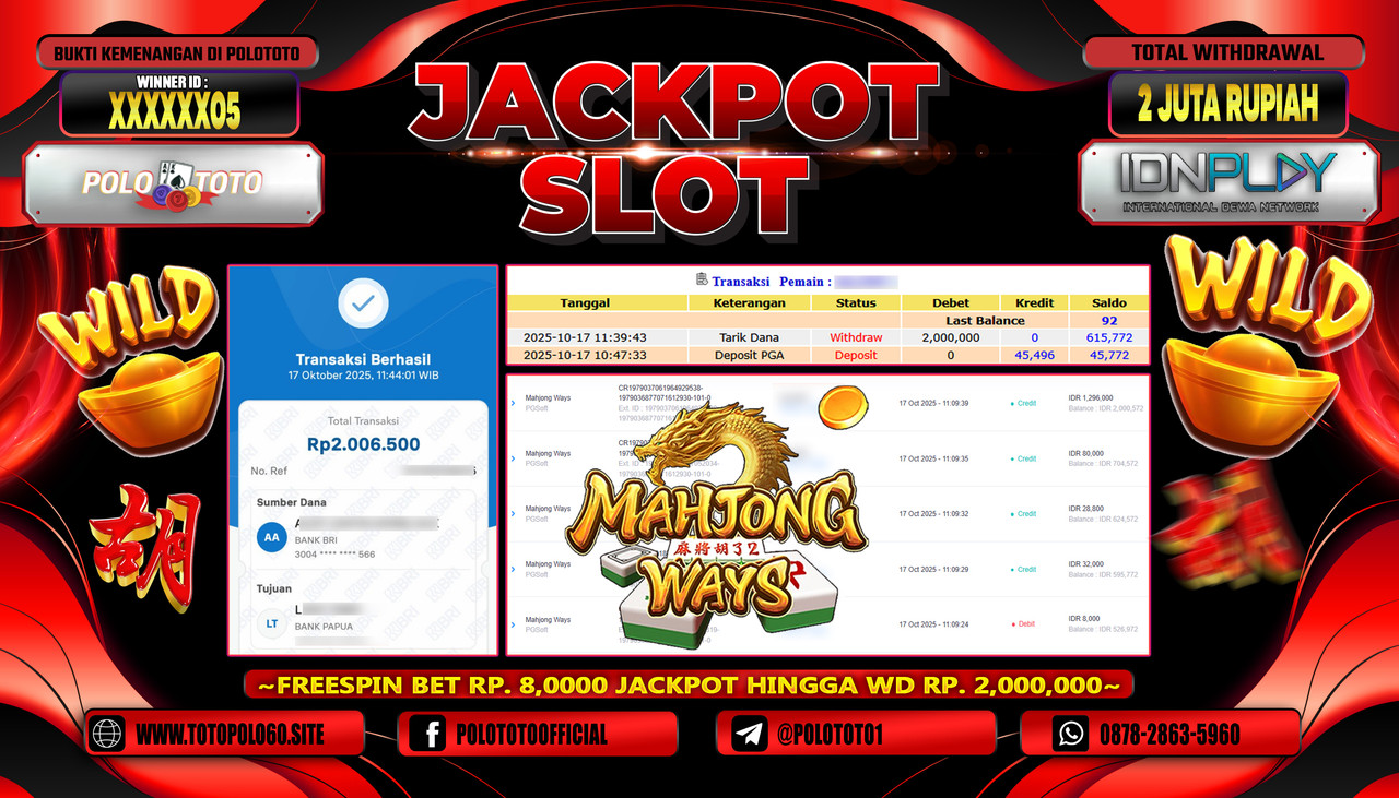 POLOTOTO JACKPOT SLOT MAHJONG WAYS Rp.2.000.000,- LUNAS