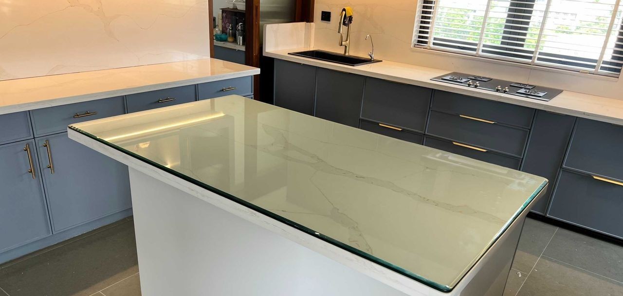 Kitchen countertop surface protection film installation