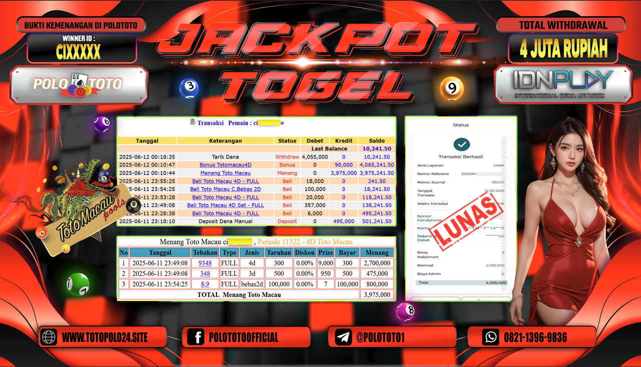 POLOTOTO JACKPOT TOGEL HONGKONG LOTTO Rp.4.055.000,-