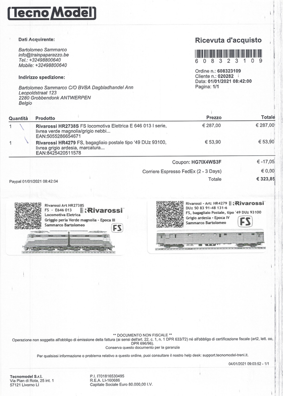 Tecnomodel - Ordine 608323109 - Rivarossi HR2738S   Rivarossi HR4279 - €323