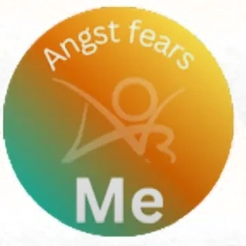 Circular
badge with the words 'angst fears me' with an AO3 logo