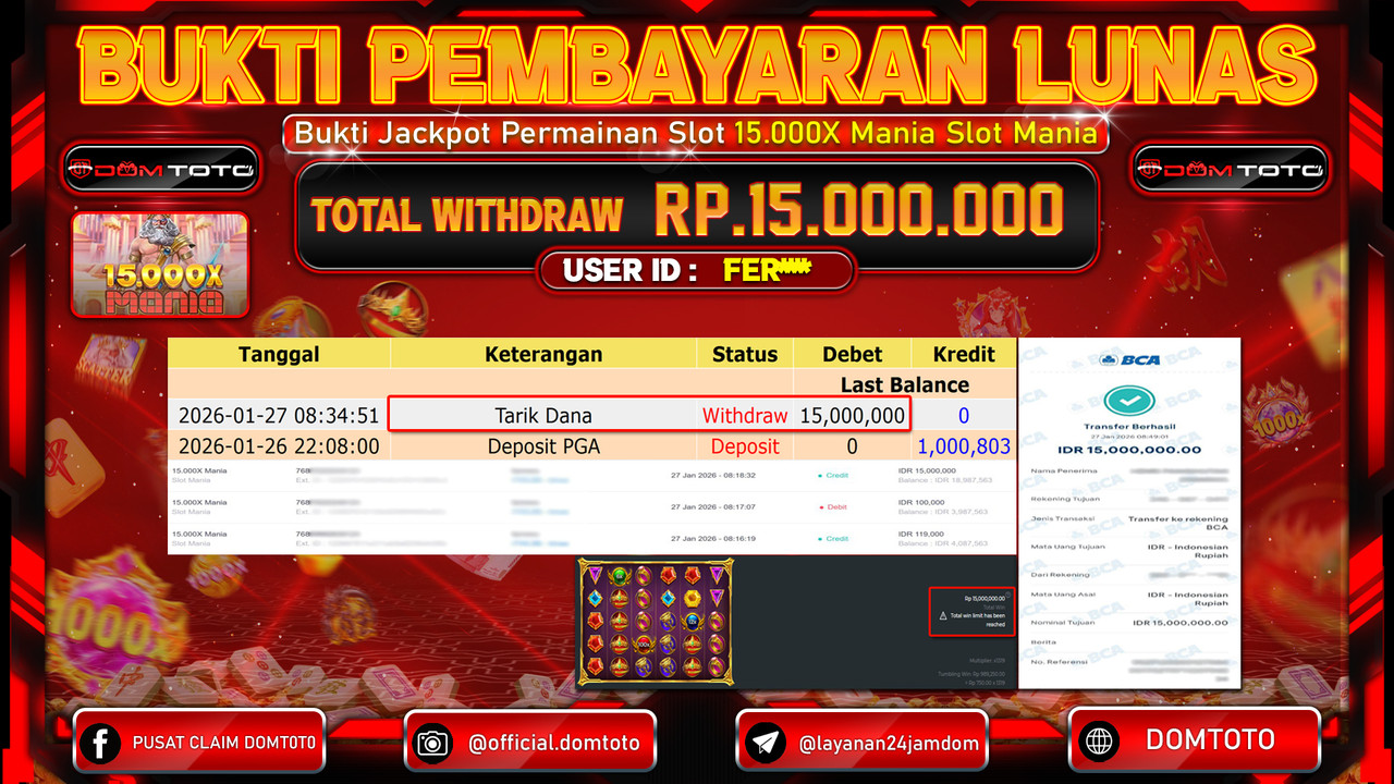 JACKPOT SLOT 15.000X Mania Slot Mania 27 JANUARI 2026