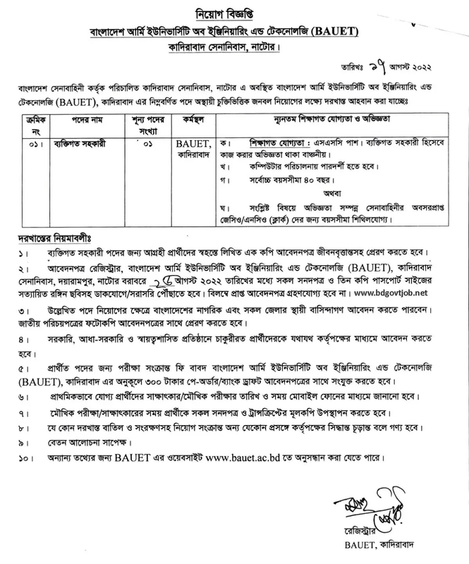 BAUET Job Circular 2022 Image