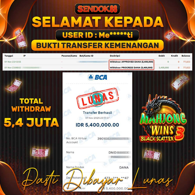 SENDOK88 JEPE! MAHJONG WINS 3 BLACK SCATTER Rp 5.400.000,- LUNAS!