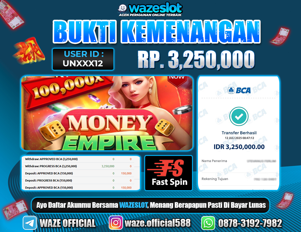 BUKTI KEMENANGAN 12 JULI 2025 DI GAME MONEY EMPIRE