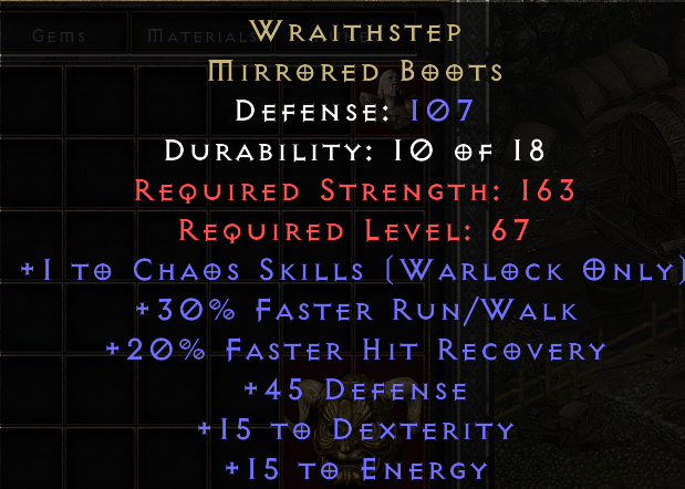 Wraithstep D2r Wraithstep +1chaos 45/15/15 - Topic - d2jsp